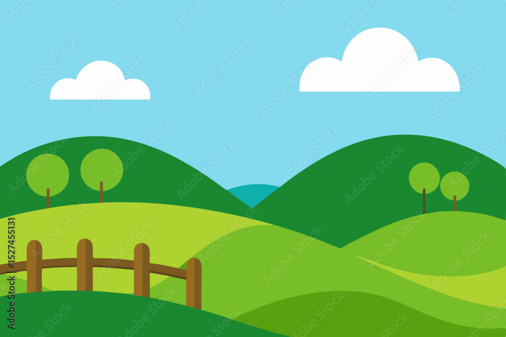 Obraz premium Rolling Green Hills A Serene Landscape Illustration