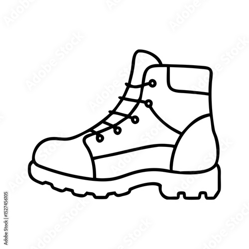 hiking boots icon line art vector illustration.Durable Hiking Boots Ready for Adventure.A simple, black and white line art illustration of a pair of hiking boots.