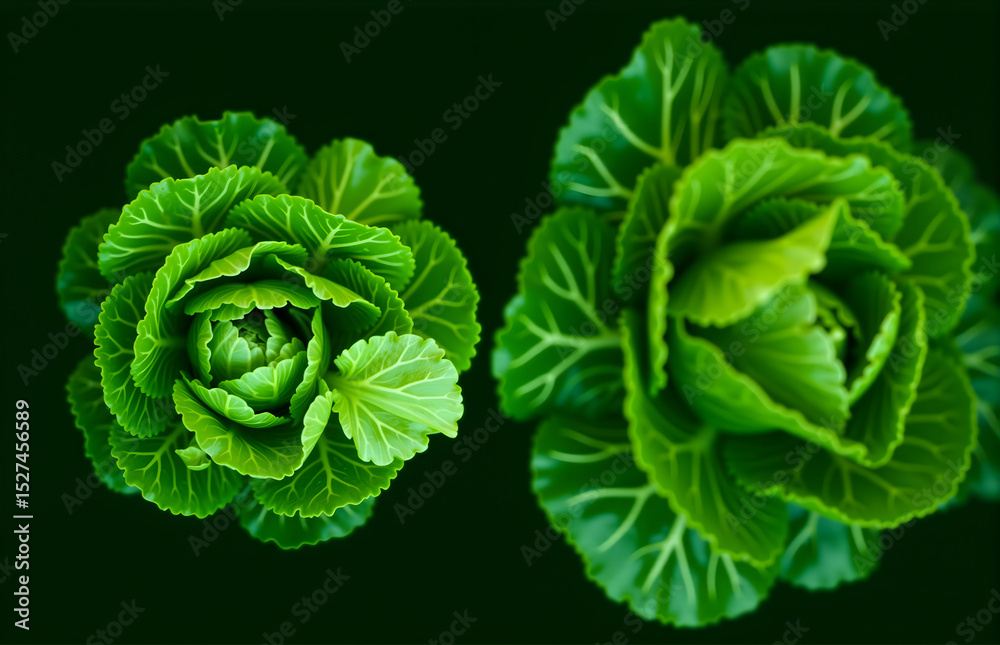 Obraz premium Two Green Cabbages Top View