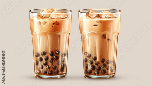 Refreshing iced bubble tea with tapioca pearls, isolated against a clear background for clarity.