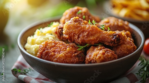 Crispy fried chicken with mashed potatoes