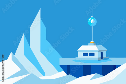 Winter landscape vector illustration of a Russian Orthodox church with snow-covered trees, under a serene sky