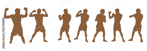 Set of vector illustrations of men's boxing silhouettes