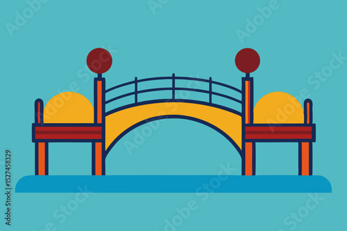 A minimalist vector illustration of a wooden park bench, perfect for interior design mockups in an empty office or living room