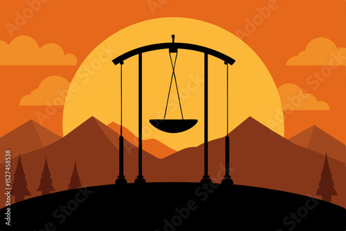 Here's a concise description:

Desert sunset landscape with a man and house silhouette vector illustration