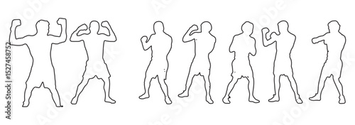 Set of vector illustrations of men's boxing silhouettes