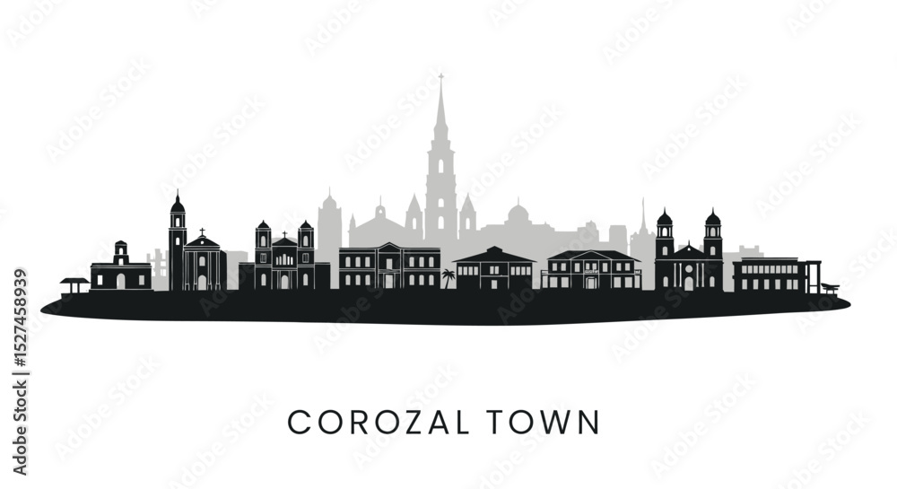 Fototapeta premium Corozal Town Skyline Belize Cityscape Silhouette.