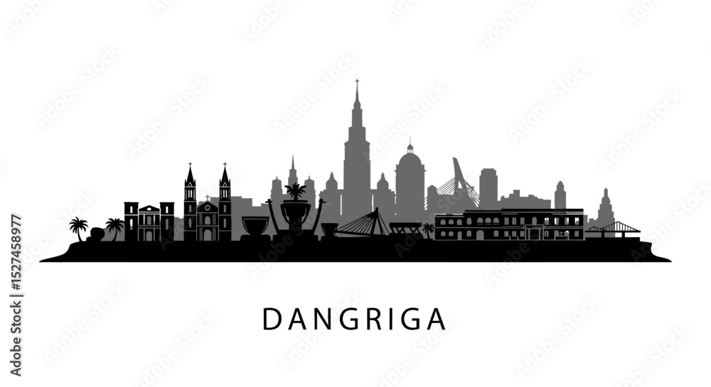 Obraz premium Dangriga Belize Skyline Black Silhouette Vector.