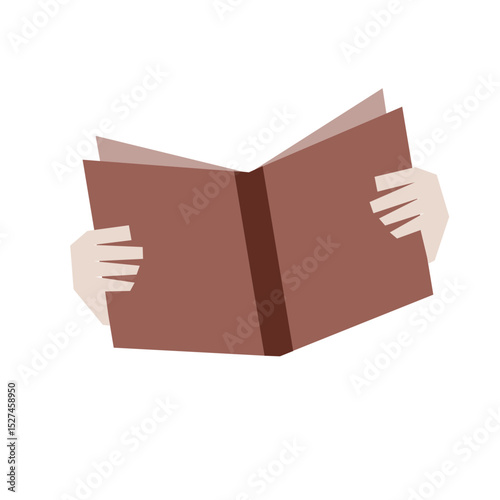 hands of a reader holding an open book. education concept in modern bold style