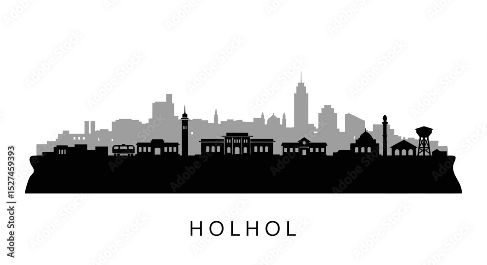 Fototapeta premium Holhol skyline silhouette with city vector, and white bg.