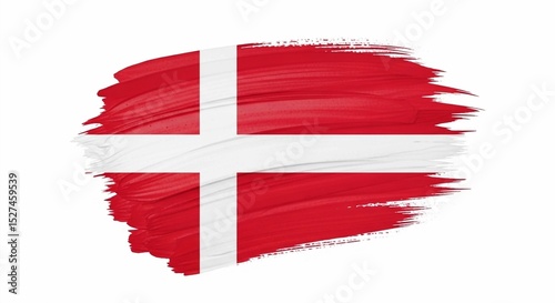 Dynamic Danish flag image with a hand-painted red and white brushstroke effect on a white background.
