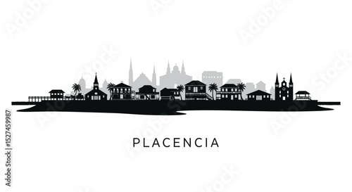 Placencia Belize Skyline with Black Silhouette.