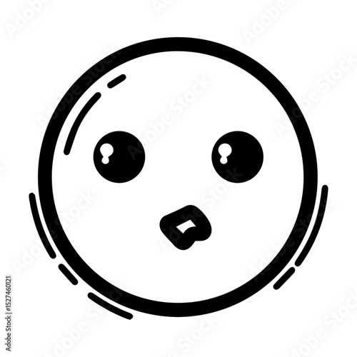 Outline style drawing of a circular emoji with slightly expectant eyes and a prominent droplet extending from its mouth, conveying drooling or intense craving. Concepts related to desire, appetite