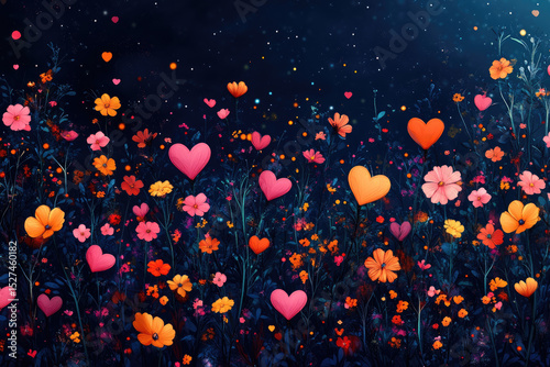 Small Hearts and Vibrant Flowers Creating a Cheerful Art Design