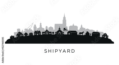 Shipyard city skyline silhouette vector.