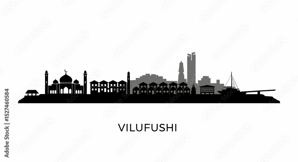 Fototapeta premium Vilufushi city skyline silhouette with Maldives.