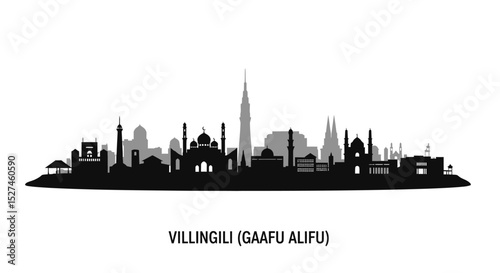 Villingili Skyline Black silhouette with white. photo