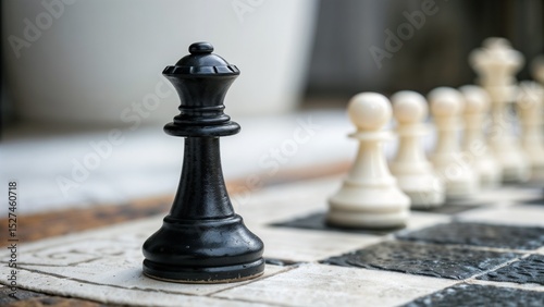 Chessboard with Black and White Chess Pieces represents the concept of strategic thinking and intellectual challenge.