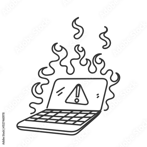 laptop burning warning icon doodle drawing