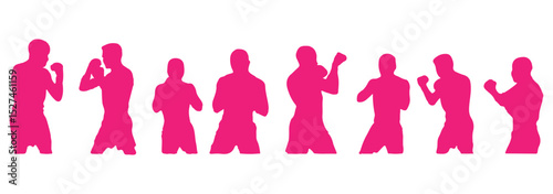 Silhouette set of mixed martial art mma fighter. Muay thai, wrestling, jujitsu, kick boxing, taekwondo and boxing. Vector illustration