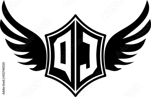 QJ logo emblem with winged and shield template