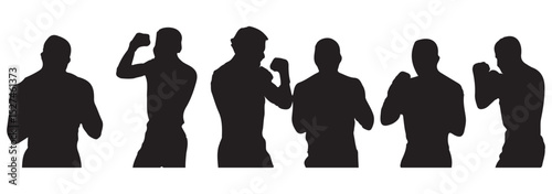 Silhouette set of mixed martial art mma fighter. Muay thai, wrestling, jujitsu, kick boxing, taekwondo and boxing. Vector illustration