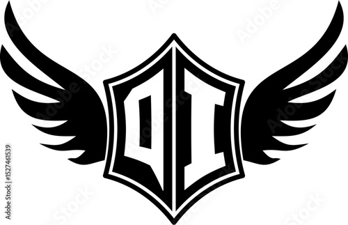 QI logo emblem with winged and shield template