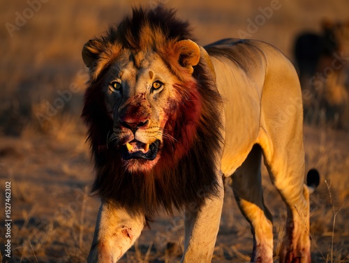 Magnificent wild lion king with a glorious mane, a true predator of nature on safari
