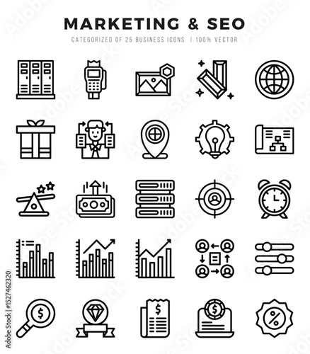 Collection of Marketing & SEO 25 Lineal Icons Pack.