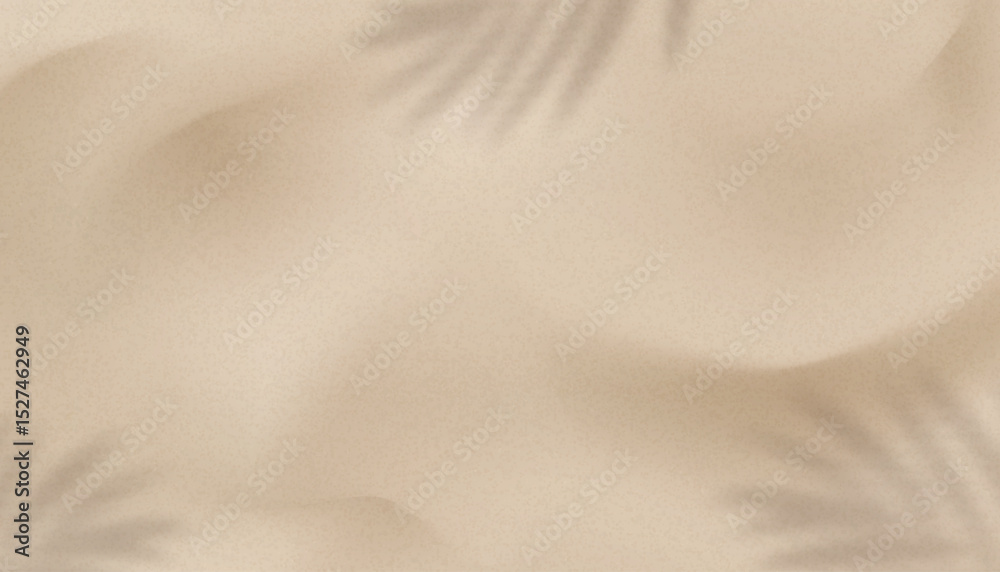 Sand texture with sunlight, shadow leaf for summer background,Beach sand background with coconut palm leaves shadow,Vector top view nature sandy surface abstract waves pattern of desert dune