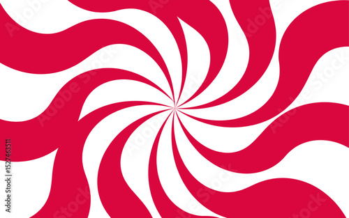 Abstract background with hypnotic swirl pattern and bright red and white wavy radial lines. Central focal point and spirals outward with fluid, dynamic motion. Flat, vibrant, and suitable for pop-art