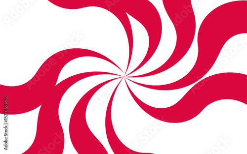 Abstract background with hypnotic swirl pattern and bright red and white wavy radial lines. Central focal point and spirals outward with fluid, dynamic motion. Flat, vibrant, and suitable for pop-art