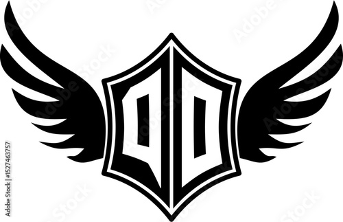 QO logo emblem with winged and shield template