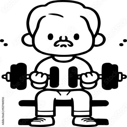 simple vector illustration of senior man lifting dumbbell, ideal for fitness and health themes, designed in simple vector style for easy editing and tracing. focusing on wellness and active lifestyle 
