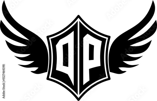 QP logo emblem with winged and shield template