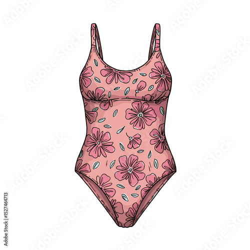 Floral one-piece swimsuit in pink color with a pattern design  