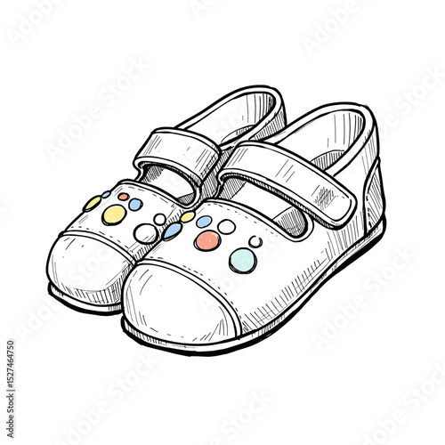 Cute children's shoes with colorful dots in sketch style  