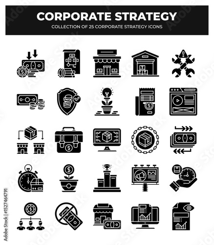 Collection of 25 Corporate Strategy Icons: Business. Marketing. and Finance Glyphs