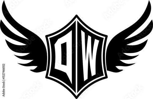 QW logo emblem with winged and shield template