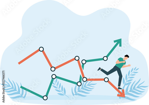 Business Recession and economic slow down or recession while inflation high up, GDP growth decrease causing by unemployment concept

