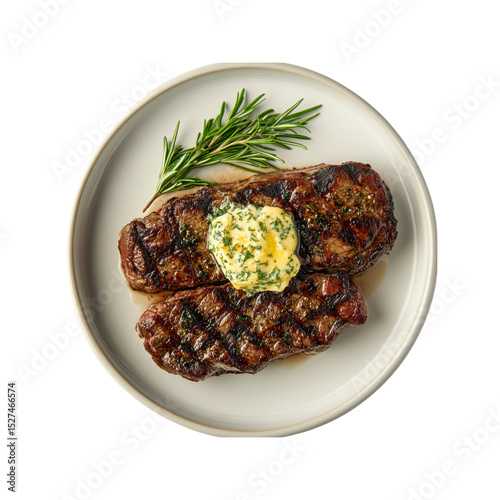 Grilled Strip Steaks with Herb Butter and Rosemary