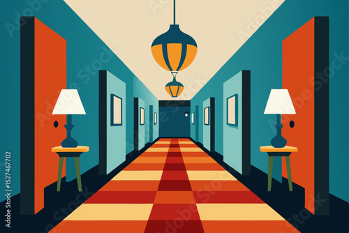 Retro Hotel Corridor A Stylish Geometric Illustration of Interior Design