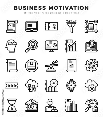 Set of Business Motivation Icons. Simple Lineal art style icons pack.