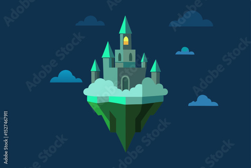 Enchanted Floating Castle in the Clouds A Fantasy Illustration