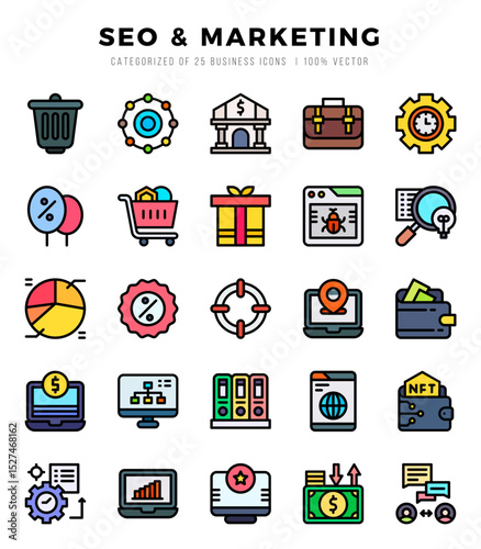 Set of 25 Market & Economy Lineal Color Icons Pack.