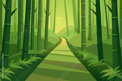 Serene Bamboo Forest Path A Tranquil Journey Through Lush Greenery