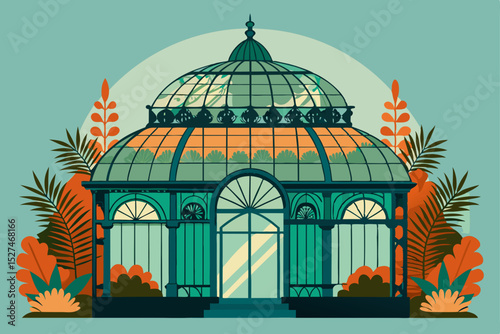 Victorian Greenhouse Botanical Illustration  A Vintage Garden Structure Design