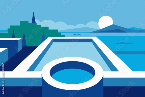 Serene Rooftop Pool Minimalist Summer Escape Design Illustration