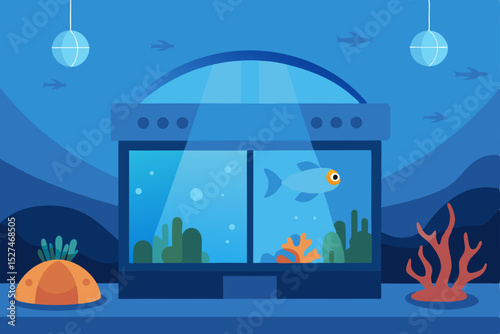 Underwater Aquarium Scene Vibrant Fish and Coral Reef Illustration