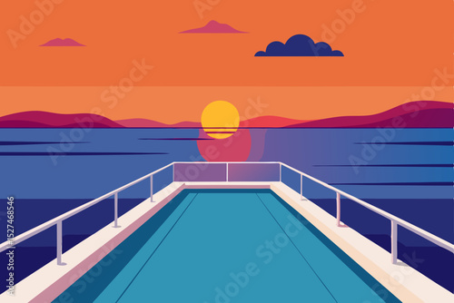 Sunset Cruise Serene Ocean Views from a Yacht Deck Pool
